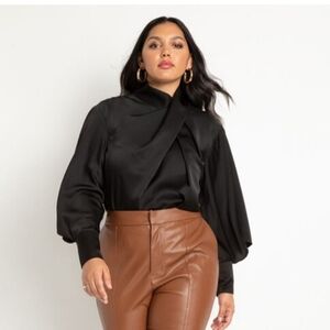 Eloquii Draped Neck Satin Blouse